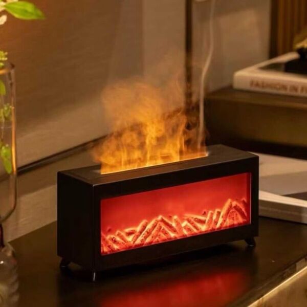 Alev Efektli Şömine Tasarımlı Buhar Difüzör Aromaterapi Hava Nemlendirici LED Işıklı Gece Lambası