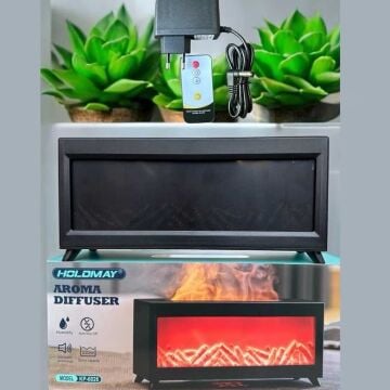 Alev Efektli Şömine Tasarımlı Buhar Difüzör Aromaterapi Hava Nemlendirici LED Işıklı Gece Lambası