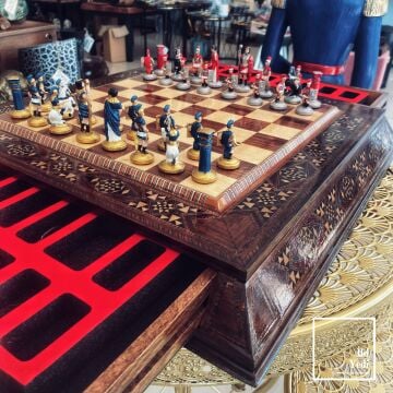 Bologna Lüks Ahşap Satranç Takımı Metal Roma Taşlar El İşi Ağaç VIP Koleksiyon Unutulmaz Hediye