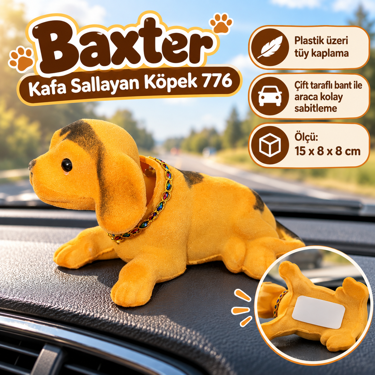 Baxter 776 Kafa Sallayan Köpek Torpido Üstü Araç İçi Nostaljik Aksesuar Köpek Biblo Büyük Boy