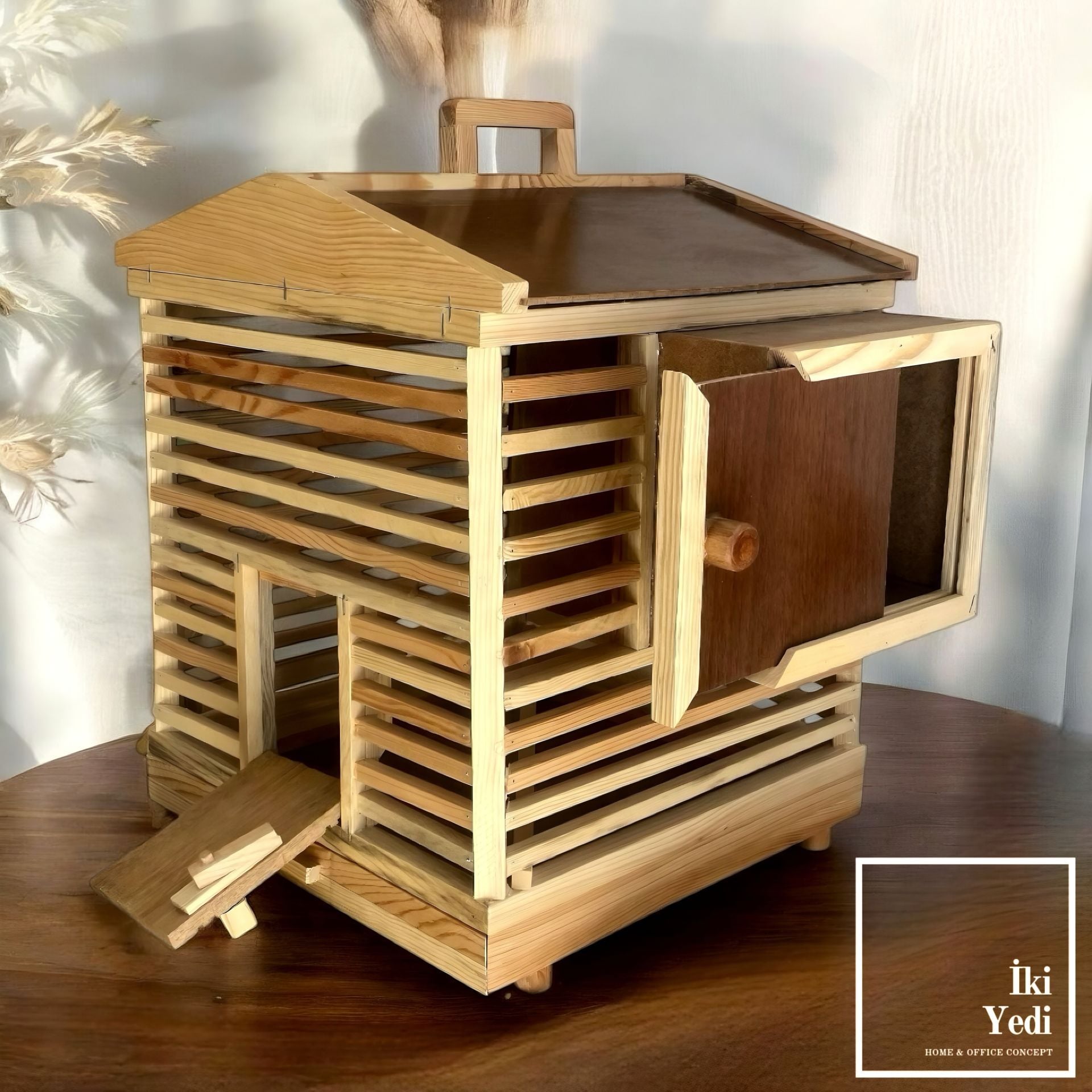 Bamford El Yapımı Ahşap Kuş Kafesi Muhabbet Kuşu Kanarya İspinoz Yavruluklu Ağaç Kafes Objesi El İş