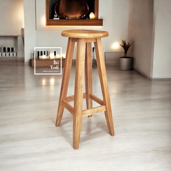 Kessie Ahşap Bar Taburesi Yüksek Oturum Sandalyesi Ağaç Malzeme Modern Bar Dekor