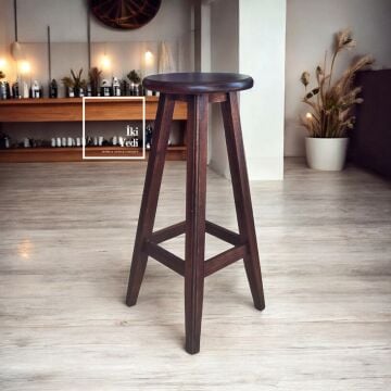 Kessie Ahşap Bar Taburesi Yüksek Oturum Sandalyesi Ağaç Malzeme Modern Bar Dekor