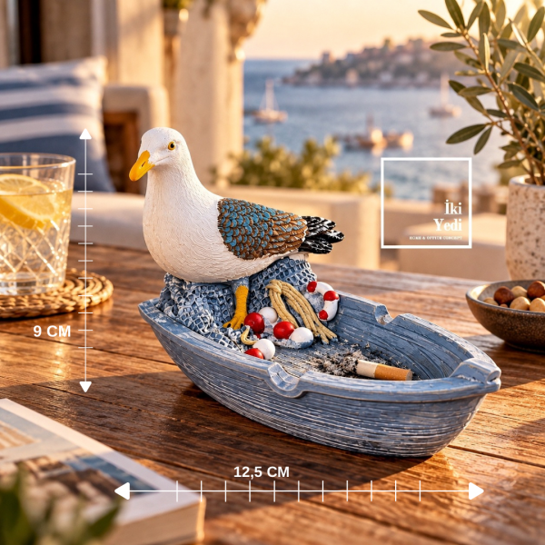 Gulliver 771 Martı Figürlü Tekne Küllük Dekoratif Kül Tablası Deniz Temalı Hediyelik Obje 12.5x9 cm