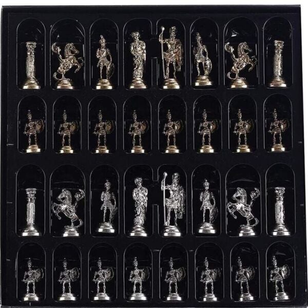 Theresia Arena Tasarım Metal Roma Taşlı Masif Ahşap Satranç Takımı El İşçiliği Satranç Seti VIP