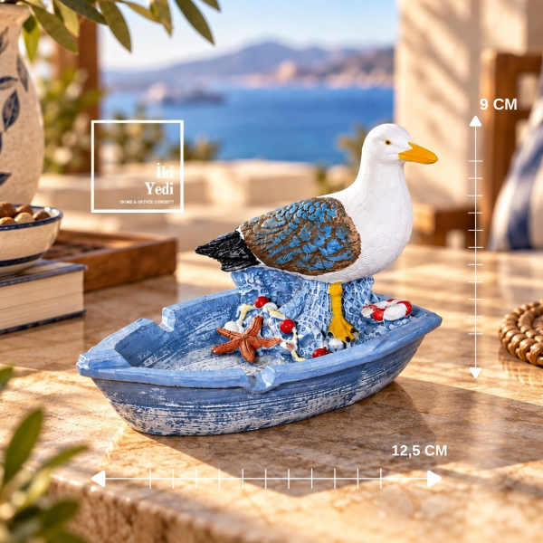 Gulliver 772 Martı Figürlü Tekne Küllük Dekoratif Kül Tablası Deniz Temalı Hediyelik Obje 12.5x9 cm