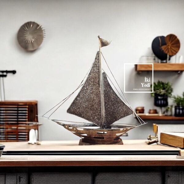 Zlatan 771 Metal Yelkenli Gemi Maketi Biblo Retro Dekoratif Obje Endüstriyel Tasarım Masa Üstü Obje