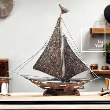 Zlatan 771 Metal Yelkenli Gemi Maketi Biblo Retro Dekoratif Obje Endüstriyel Tasarım Masa Üstü Obje