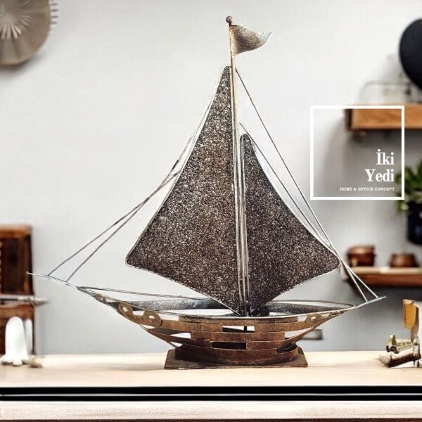 Zlatan 771 Metal Yelkenli Gemi Maketi Biblo Retro Dekoratif Obje Endüstriyel Tasarım Masa Üstü Obje