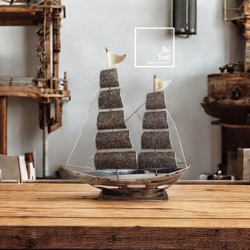 Zlatan 77-2 Çift Direkli Dekoratif Yelkenli Gemi Maketi Biblosu Metal Masaüstü Obje Endüstriyel