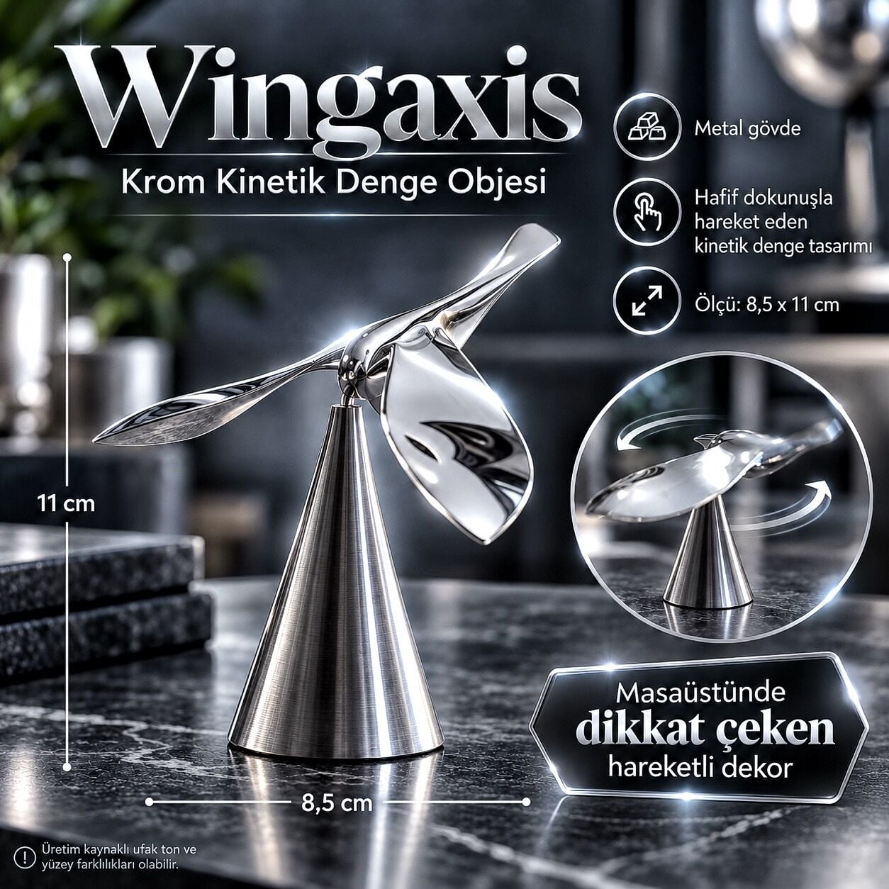 Wingaxis Krom Kinetik Denge Objesi Metal Masaüstü Aksesuar Denge Balans Dekor Ofis Hediyesi Eşyalar