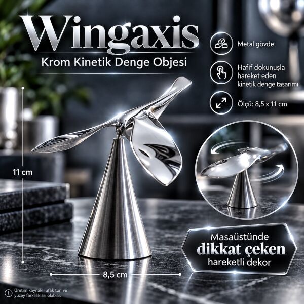 Wingaxis Krom Kinetik Denge Objesi Metal Masaüstü Aksesuar Denge Balans Dekor Ofis Hediyesi Eşyalar