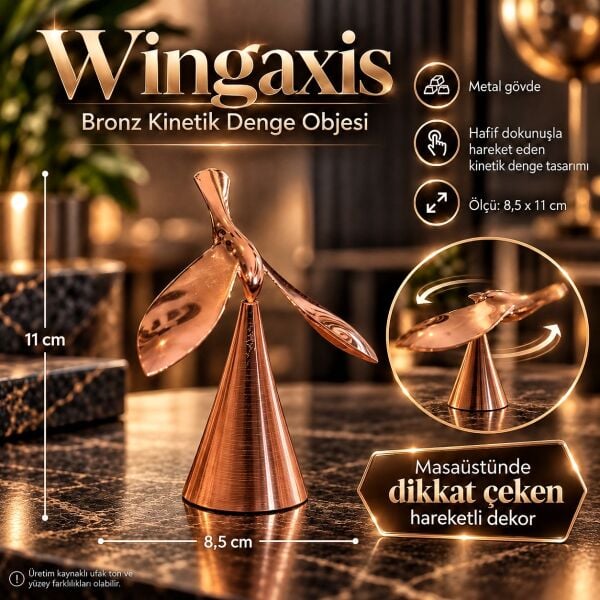 Wingaxis Bronz Kinetik Denge Objesi Metal Masaüstü Aksesuar Denge Balans Dekor Ofis Hediyesi Eşya