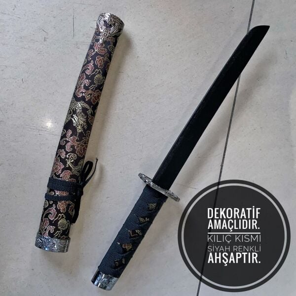 3’lü Samuray Kılıcı Seti Sarı Siyah Kılıf ve Standlı Dekoratif Katana Takımı Dekoratif Japon Kılıcı