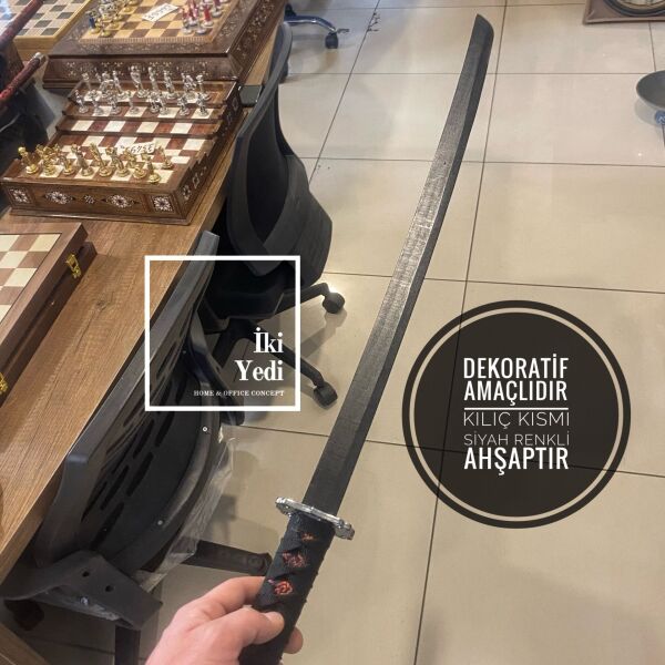 3’lü Samuray Kılıcı Seti Kırmızı Siyah Kılıf Standlı Dekoratif Katana Takımı Dekoratif Japon Kılıcı