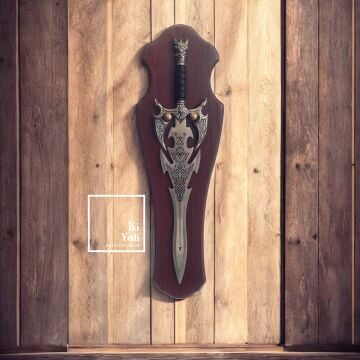 Woyal Aslan Figürlü Dekoratif Kılıç Ahşap Tablalı Duvar Objesi Fantastik Kılıç Koleksiyonluk Hediye