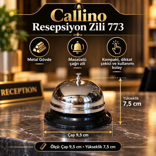 Callino 773 Resepsiyon Zili Masaüstü Çağrı Zili Metal Gövde Otel Ofis Danışma Servis Zili Büyük Boy