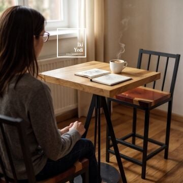 Donjuma Masif Ağaç Mutfak Bar Masa Sandalyesi Takımı Bistro Set Yüksek Cafe Balkon Mobilyaları Metal Profil Teşhir Ürünü