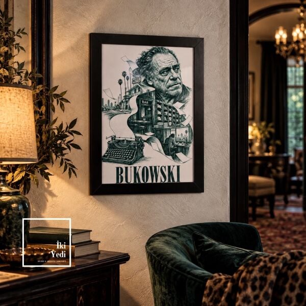 Charles Bukowski Poster Tablo Çerçeveli Duvar Dekoru Ofis Salon Kitaplık Tarz Dekoratif Tablo Obje