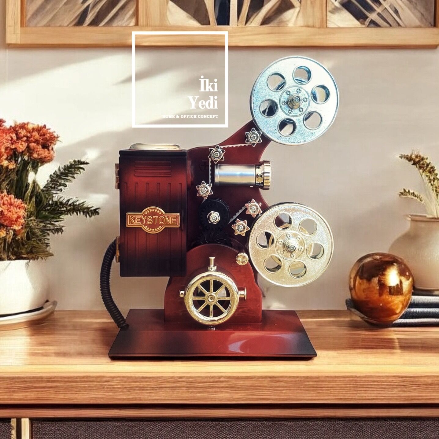 Keystone Retro Sinemaskop Müzik Kutusu Film Makinesi Tasarımı, Dekoratif Biblo, Nostaljik Hediyelik
