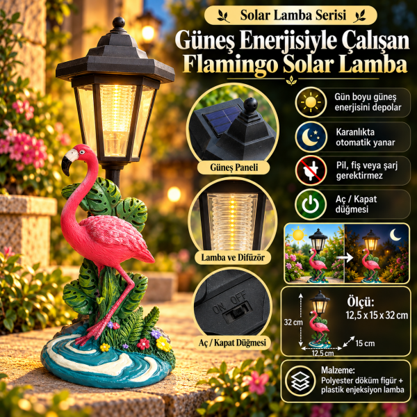 Flamingo Solar Lamba Güneş Enerjili Bahçe Balkon Aydınlatması Dekoratif Led Lamba Gece Lambası