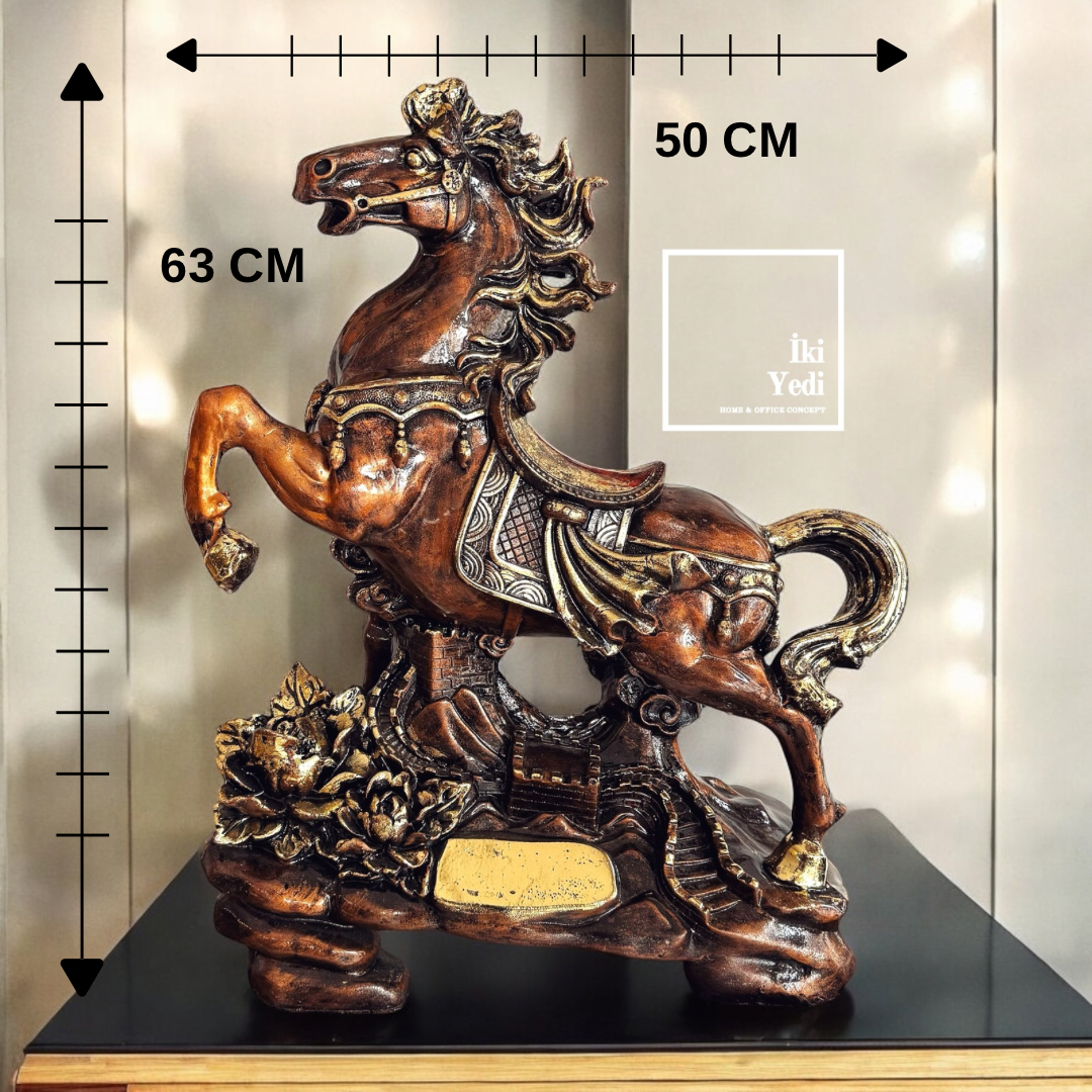 Ruligo 63 cm Şahlanan Büyük At Heykeli Dekoratif Objeler Ofis Hediyesi Ev Dekorasyonu Lüks Hediye