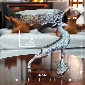 Geralt Geyik Figürlü Metal Büyük Dekoratif Kase Meyvelik Şekerlik Lüks Ev Dekorasyonu Ofis Hediyesi