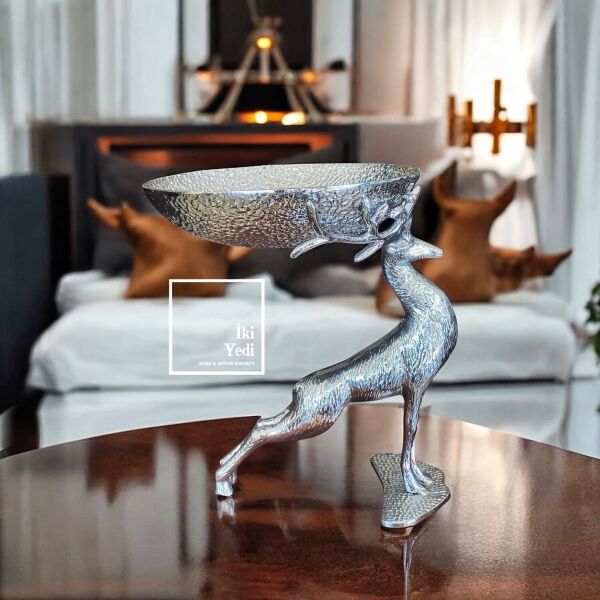 Geralt Geyik Figürlü Metal Büyük Dekoratif Kase Meyvelik Şekerlik Lüks Ev Dekorasyonu Ofis Hediyesi