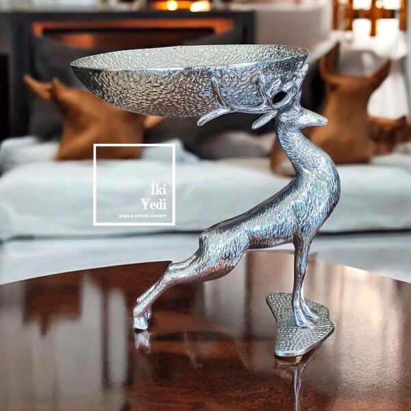 Geralt Geyik Figürlü Metal Büyük Dekoratif Kase Meyvelik Şekerlik Lüks Ev Dekorasyonu Ofis Hediyesi