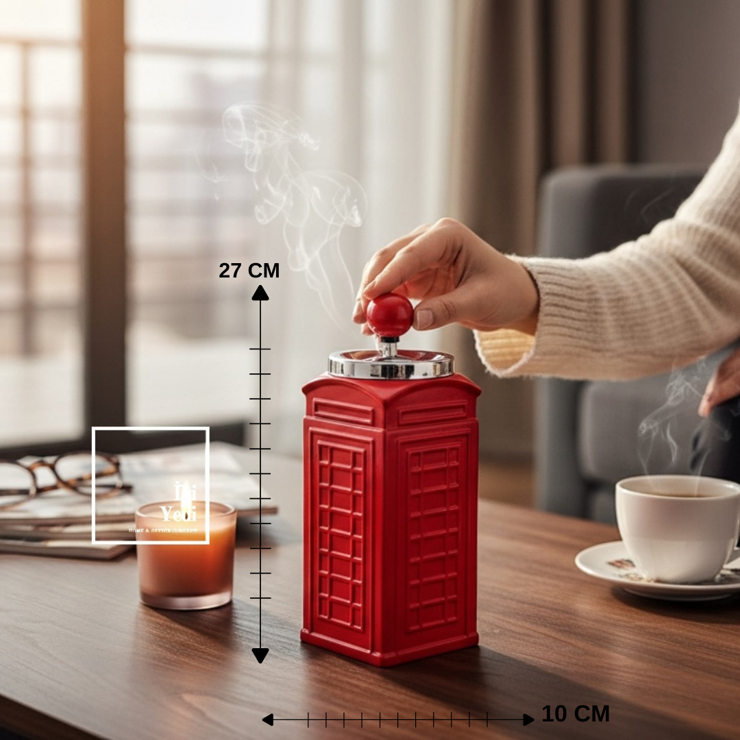 Redmoke Kırmızı İngiliz Telefon Kulübesi Tasarımlı Küllük Basmalı Kültablası Dekoratif Obje Retro