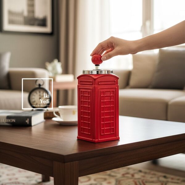 Redmoke Kırmızı İngiliz Telefon Kulübesi Tasarımlı Küllük Basmalı Kültablası Dekoratif Obje Retro