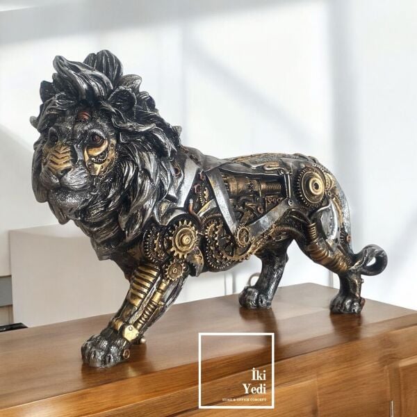 Steampunk Aslan Heykeli Dişli Mekanizma Figürlü Dekoratif Obje Ev Ofis Aksesuarı Ofis Hediyesi Lion