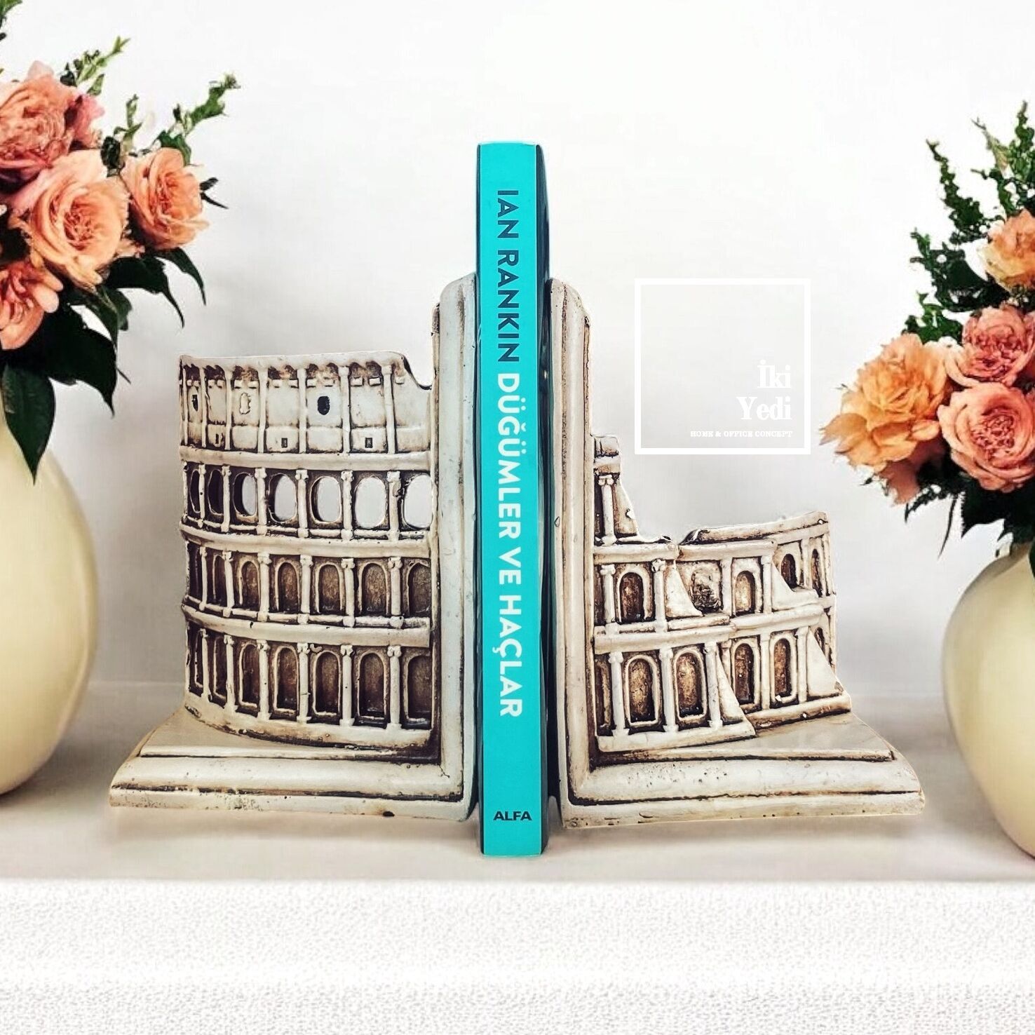 Colosseo Roma Kolezyum Kitap Tutucu Seti, 2’li Dekoratif Kitaplık Destek Objesi Ev Ofis Aksesuarı