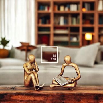 Chidau 77-2 Kitap Okuyan Düşünen İnsan Heykeli Seti Dekoratif Figür Obje Ev Ofis Kitaplık Aksesuarı