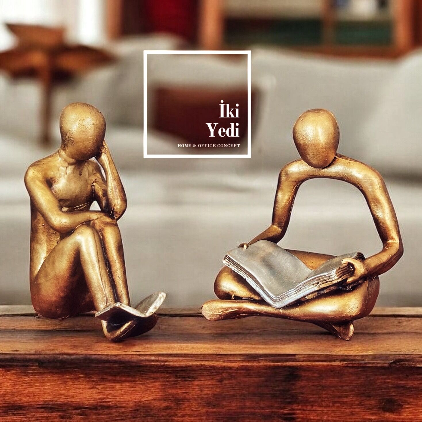 Chidau 77-2 Kitap Okuyan Düşünen İnsan Heykeli Seti Dekoratif Figür Obje Ev Ofis Kitaplık Aksesuarı