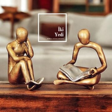Chidau 77-2 Kitap Okuyan Düşünen İnsan Heykeli Seti Dekoratif Figür Obje Ev Ofis Kitaplık Aksesuarı