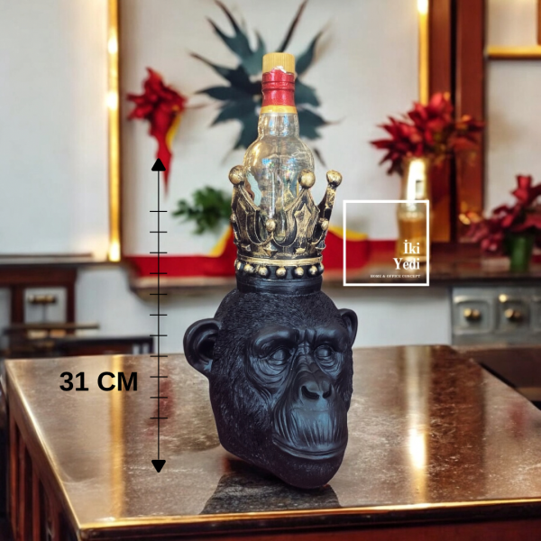 Luke Kral Tacı Tasarımlı Şişe Tutucu Siyah Maymun Figürü 31 cm Dekoratif Obje Ev Ofis Bar Aksesuarı