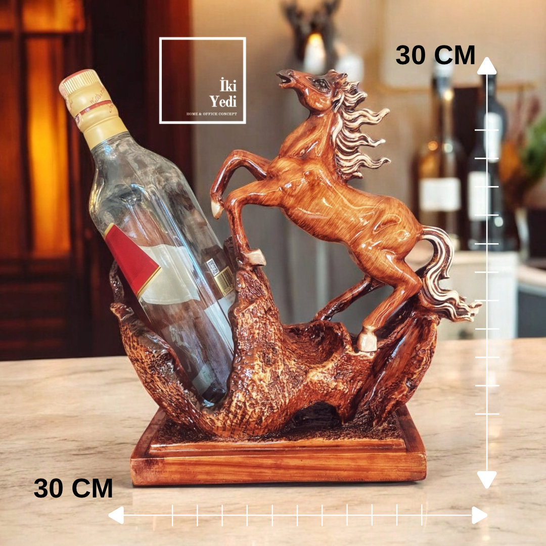 Torres Şaha Kalkmış At Figürlü Şişe Tutucu Şaraplık 30x30 cm Dekoratif Obje Ev Ofis Bar Aksesuarı