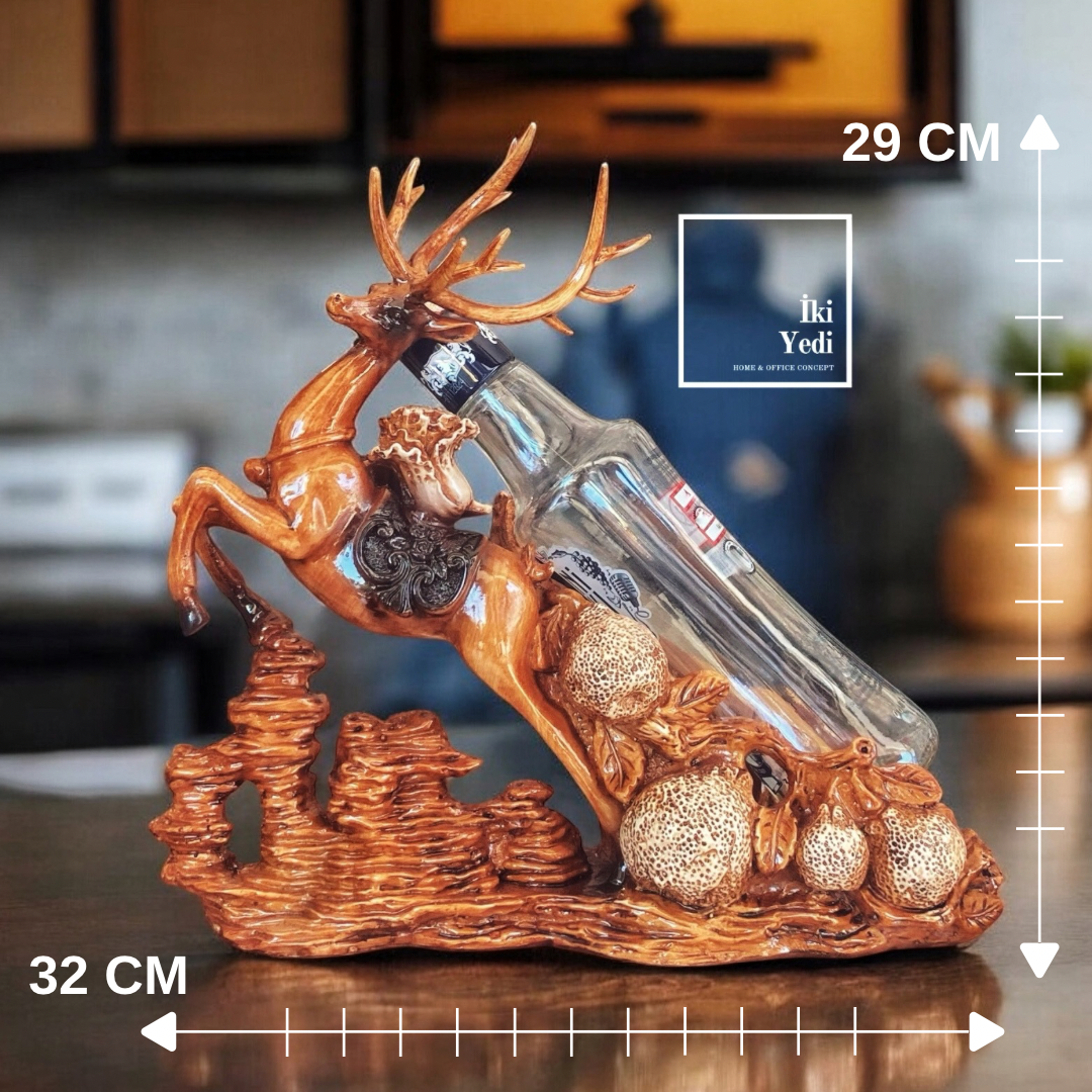 Gavin Geyik Figürlü Şişe Tutucu Şaraplık 32x29 cm Dekoratif Obje Ev Ofis Bar Aksesuarı Hediyelik