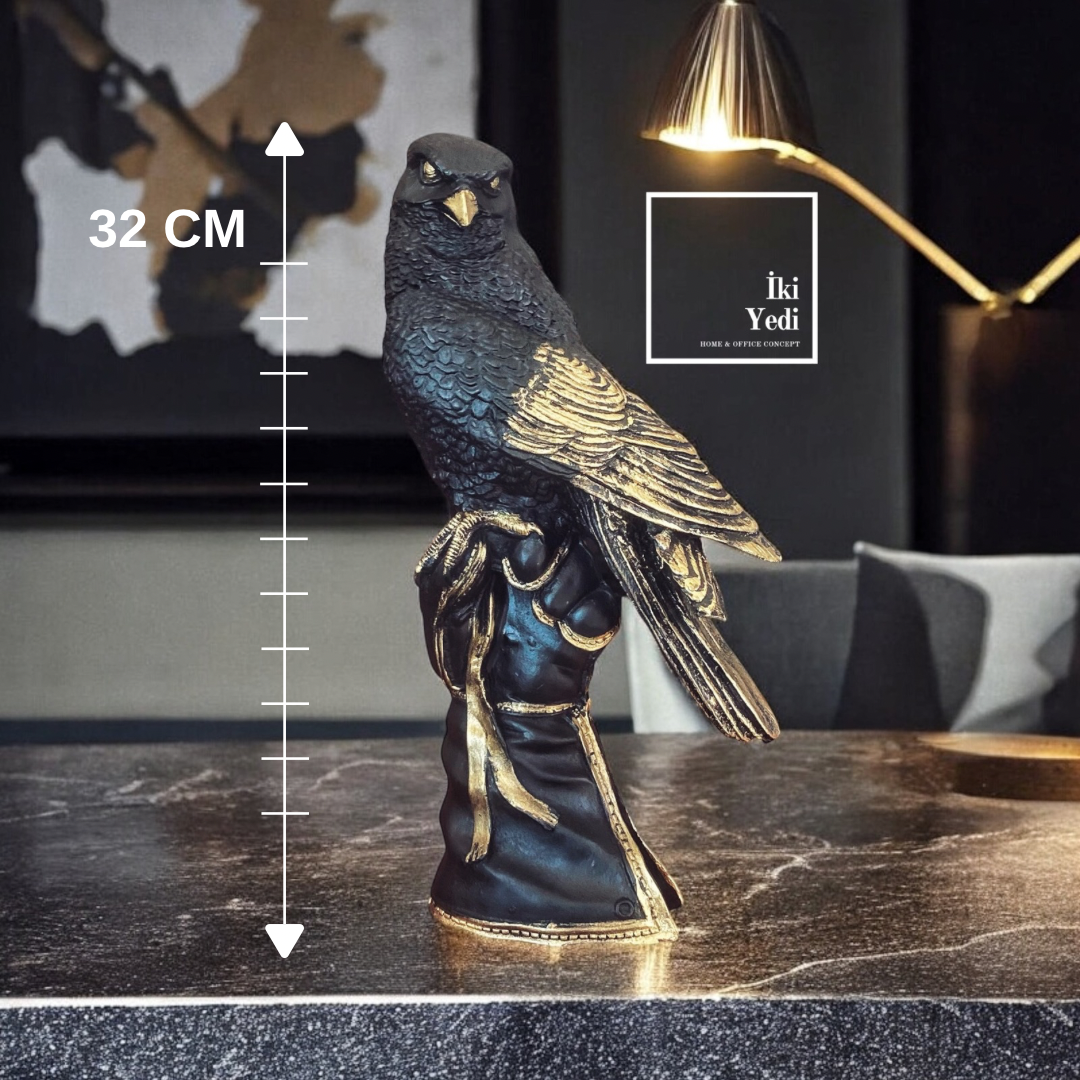 Sgaard Şahin Kartal Heykeli 32 cm Siyah Altın Yırtıcı Kuş Figürü Ev Ofis Dekorasyonu Hediyelik Obje