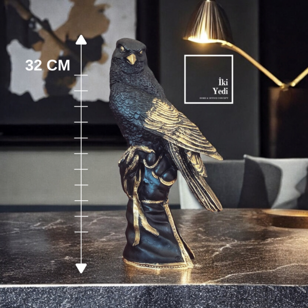 Sgaard Şahin Kartal Heykeli 32 cm Siyah Altın Yırtıcı Kuş Figürü Ev Ofis Dekorasyonu Hediyelik Obje