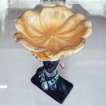 Touhey 77-1 Afrika Kadın Biblosu, Siyah ve Altın Renkli Dekoratif Kase, Takı ve Anahtarlık Standı