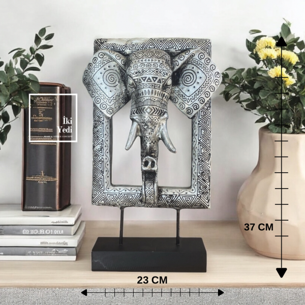 Fudd Afrika Desenli Fil Heykeli Dekoratif Biblo Etnik Tasarım Ev Ofis Aksesuarı Hediyelik Obje Gri