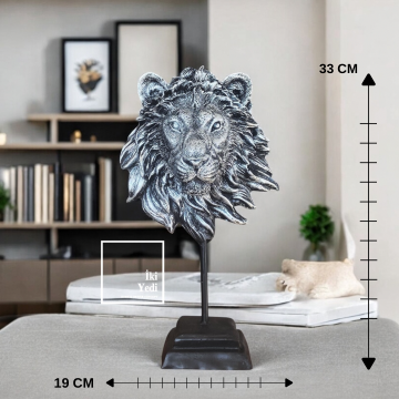 Heitzhe Aslan Kafası Heykeli 33 cm Gri Siyah Biblo Dekoratif Masa Üstü Obje, Ev ve Ofis Aksesuarı