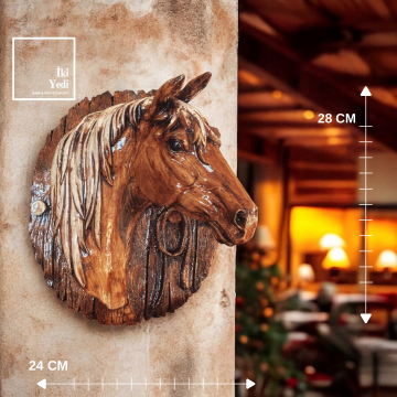 Rafael At Başı Duvar Dekoru 28 cm, Kahverengi Polyester Heykel, Dekoratif Duvar Aksesuarı Bahçe Ev