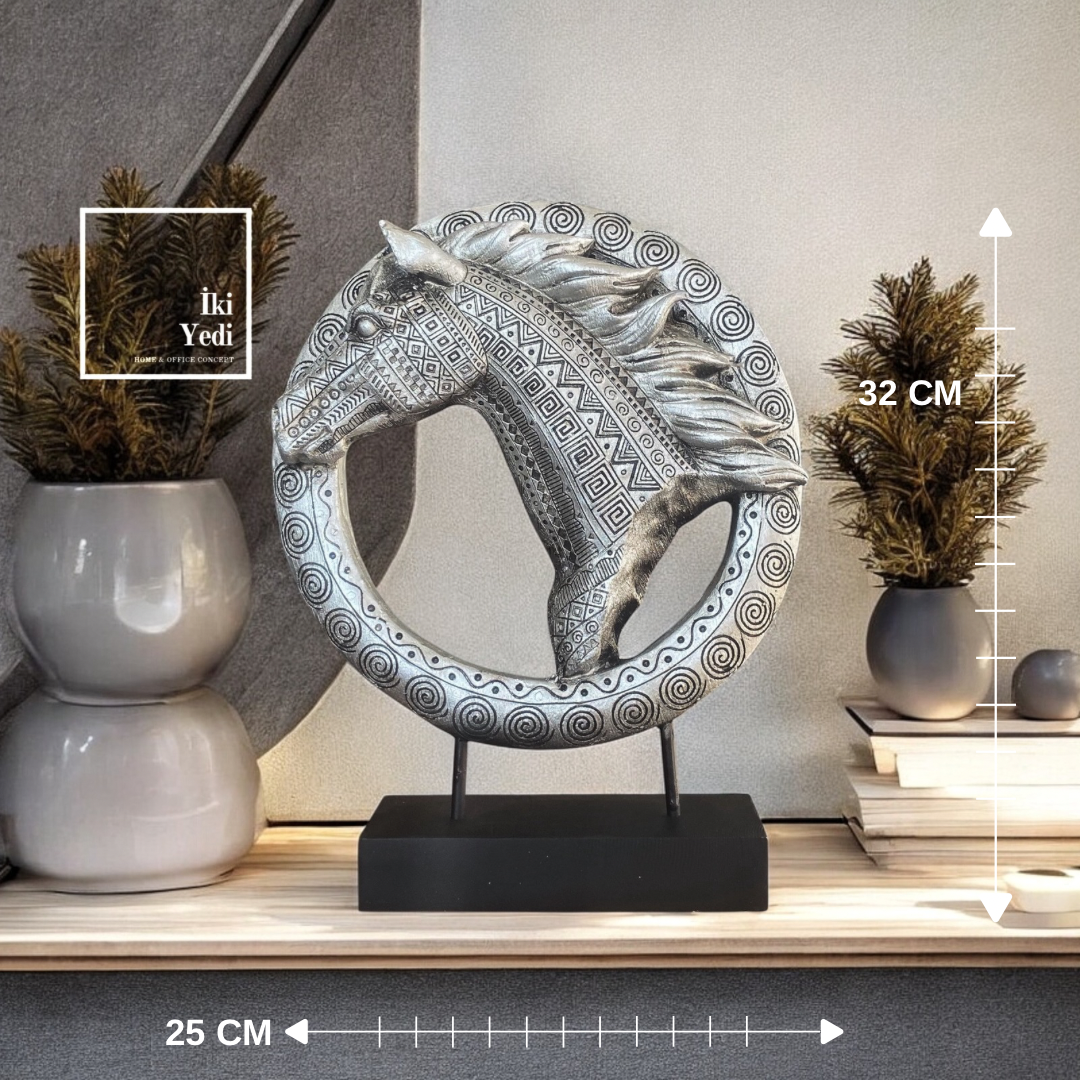 Rulfo At Figürlü Dekor 32 cm Tribal Desenli Polyester Heykel, Masaüstü ve Raf Aksesuarı Ofis Hediye