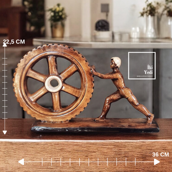 Benitez İnsan ve Çark Heykeli Endüstriyel Dekoratif Obje Masaüstü Figür Ev ve Ofis Hediyesi Biblo
