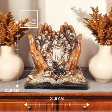 Son Akşam Yemeği Heykeli Dua Eden Eller ve Kitap Figürü Dekoratif Obje Ev Ofis Hristiyanlık Figürü