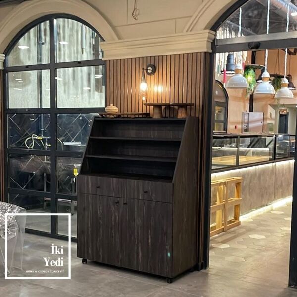 Gimenez Siyah Eskitme Servant Dolabı Cafe Restoran Mobilyaları Dolap Adisyon Fiş Toplama Kasa Bankosu 80 CM