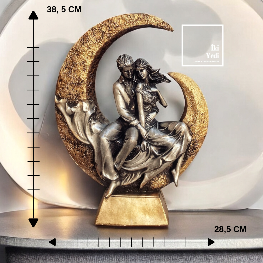 Dekoratif Ay ve Sevgili Heykeli Romantik Çift Biblo Ev Ofis Masaüstü Aksesuar Sevgiliye Hediyelik